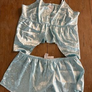 Flora sz medium Blue Satin Pajama Set NWT nightie